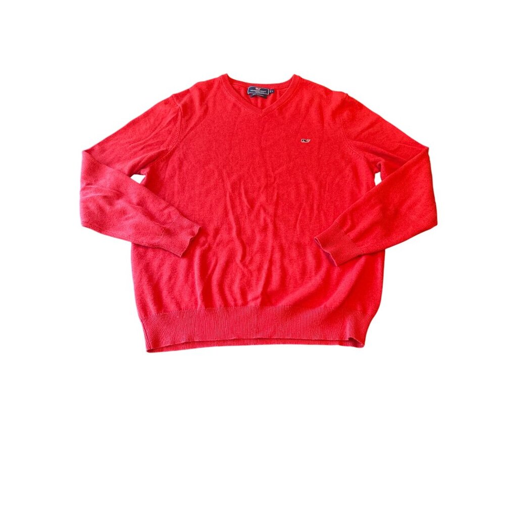 Vineyard Vines Mens Red Cotton & Cashmere V-Neck Sweater Size L